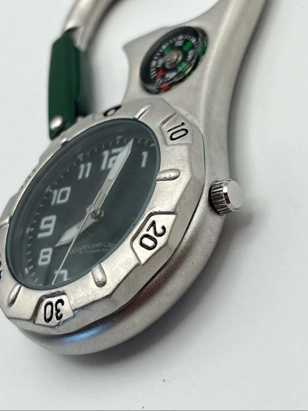 Carabiner Clip Watch with Compass - Silver & Green